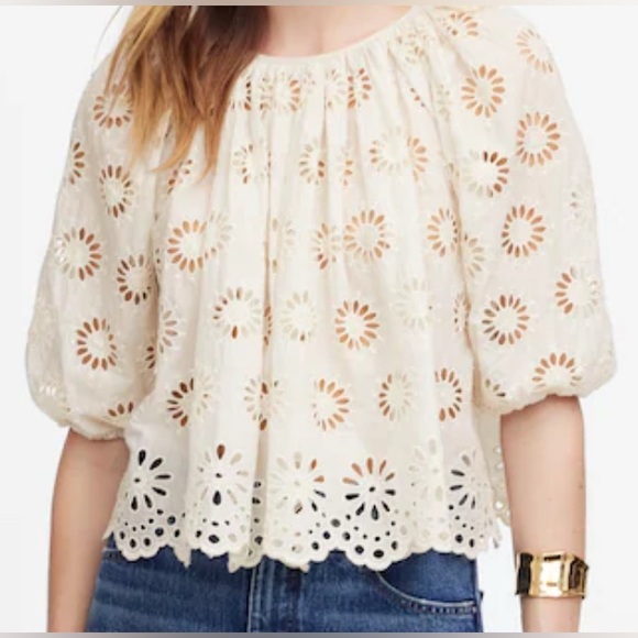 Madewell| Embroidered Shirred Puff-Sleeve Top - Picture 1 of 6